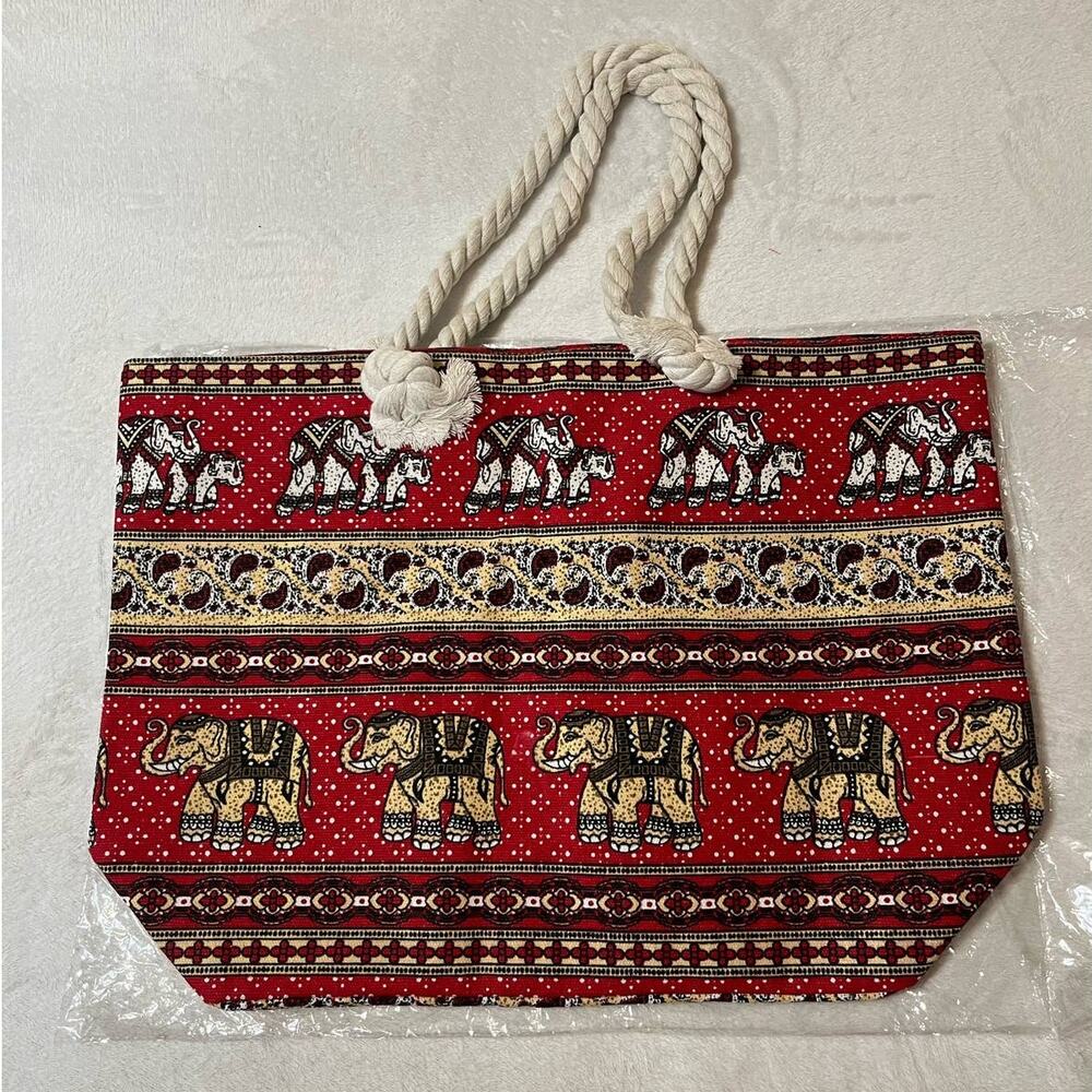 Large Printed Canvas Shoulder Tote Bag Zippered with Rope Handles Beach Pool Bag